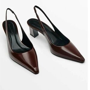 Brand new Massimo Dutti brown burgundy leather slingbacks 39